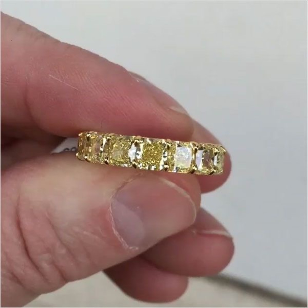 Fancy Golden Radiant Cut Yellow Sapphire Engagement Band 925 Sterling Silver